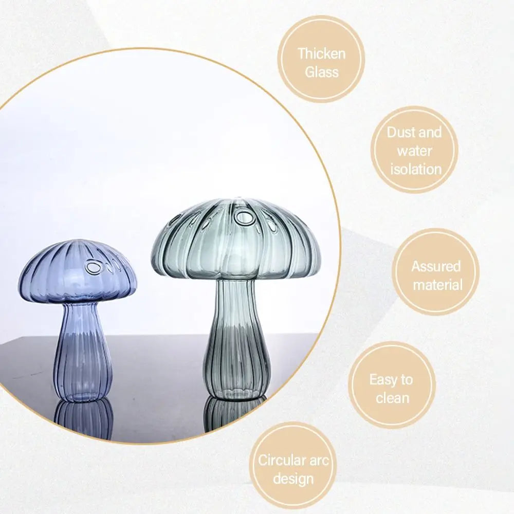 Mushroom Shaped Flower Vase Transparent Glass Vase Plant Hydroponic Aromatherapy Bottle Desktop Decoration Ornament