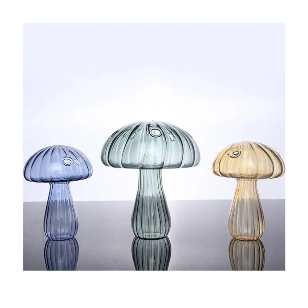 Mushroom Shaped Flower Vase Transparent Glass Vase Plant Hydroponic Aromatherapy Bottle Desktop Decoration Ornament
